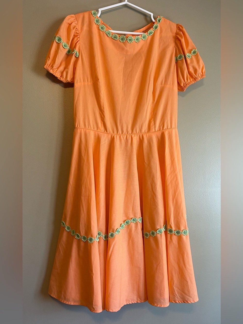 Vintage Handmade Midi Spring Dress with Floral Trim